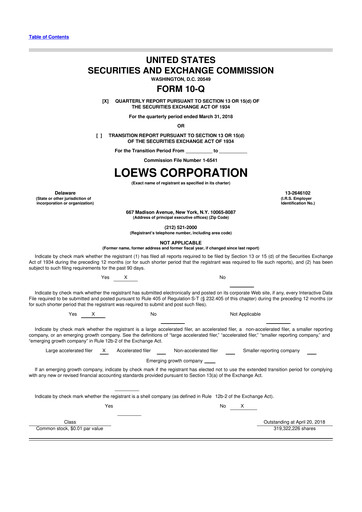 Thumbnail Loews Corporation
 10-Q Quarterly Report FY2018 