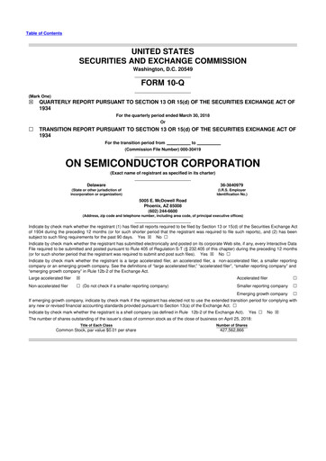 Thumbnail ON Semiconductor 10-Q Quarterly Report FY2018 