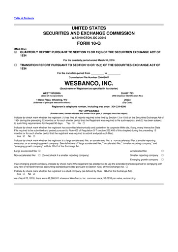 Thumbnail WesBanco 10-Q Quarterly Report FY 