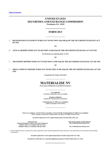 Thumbnail Materialise NV 20-F Annual Report 