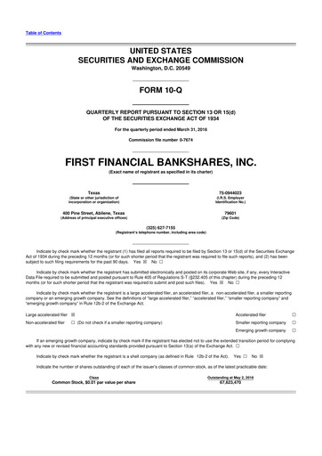 Thumbnail First Financial Bankshares 10-Q Quarterly Report FY2018 