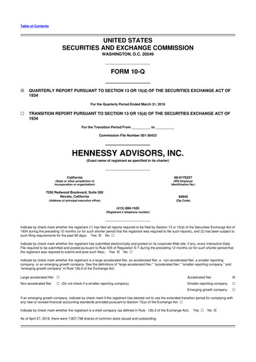 Thumbnail Hennessy Advisors 10-Q Quarterly Report FY2018 
