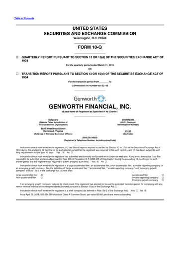 Thumbnail Genworth Financial
 10-Q Quarterly Report FY2018 