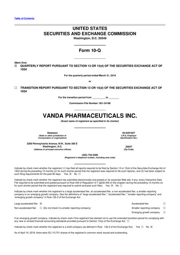Thumbnail Vanda Pharmaceuticals 10-Q Quarterly Report FY2018 
