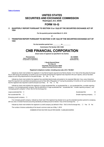 Thumbnail CNB Financial Corp 10-Q Quarterly Report FY2018 