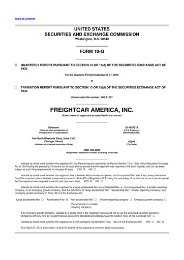 Thumbnail FreightCar America
 10-Q Quarterly Report FY2018 