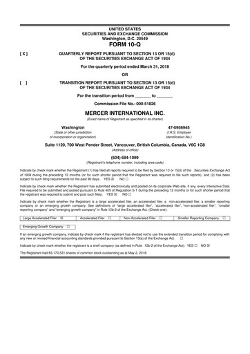 Vorschaubild Mercer International 10-Q Quartalsbericht 2018 