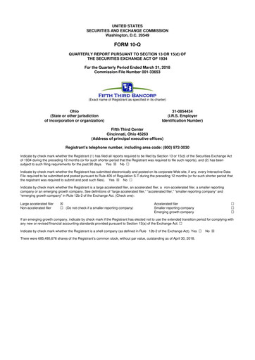 Thumbnail Fifth Third Bank
 10-Q Quarterly Report FY2018 