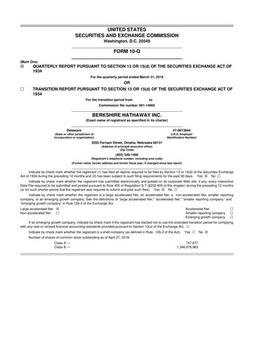 Thumbnail Berkshire Hathaway  10-Q Quarterly Report FY2018 