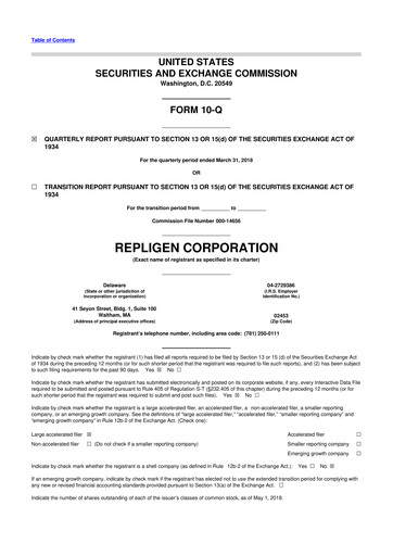 Thumbnail Repligen
 10-Q Quarterly Report FY2018 