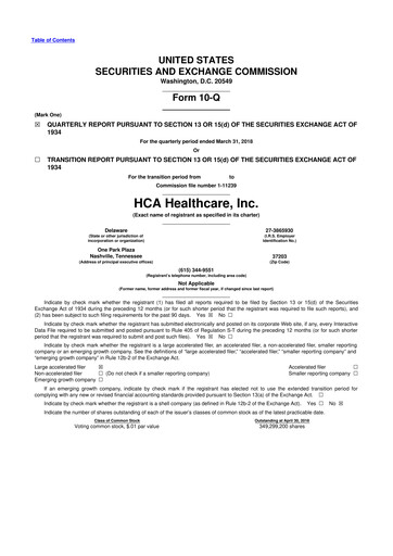 Thumbnail HCA Healthcare 10-Q Quarterly Report FY2018 