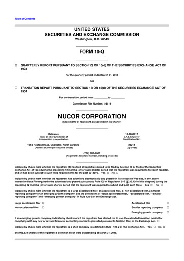 Thumbnail Nucor
 10-Q Quarterly Report FY2018 