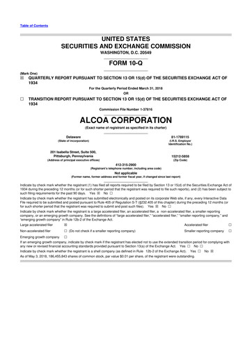 Thumbnail Alcoa 10-Q Quarterly Report FY2018 