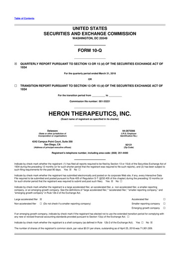 Miniature Heron Therapeutics 10-Q Rapport trimestriel 2018 