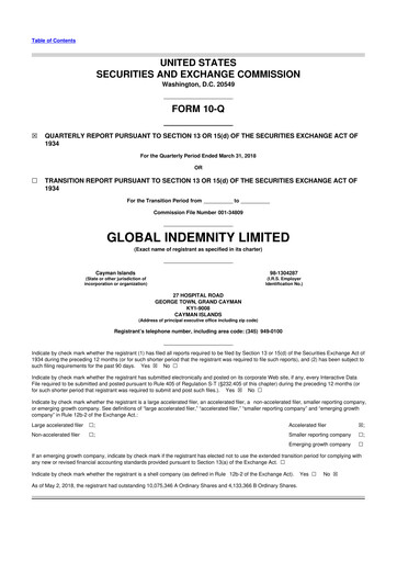 Thumbnail Global Indemnity 10-Q Quarterly Report FY2018 