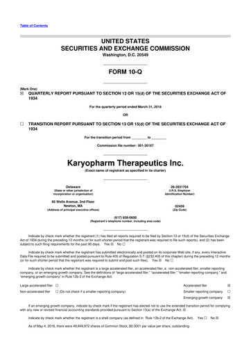 Thumbnail Karyopharm Therapeutics
 10-Q Quarterly Report FY2018 