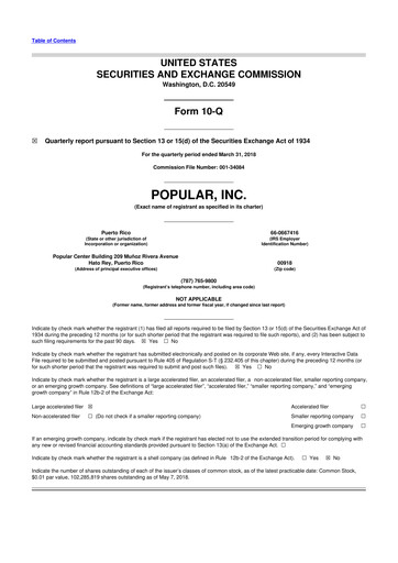 Thumbnail Popular, Inc. (Banco Popular de Puerto Rico) 10-Q Quarterly Report FY2018 