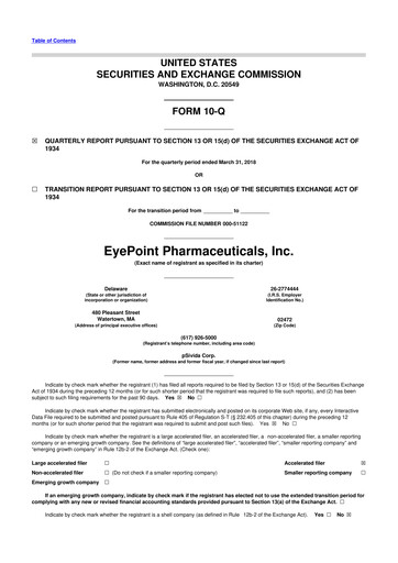 Thumbnail EyePoint Pharmaceuticals
 10-Q Quarterly Report FY 
