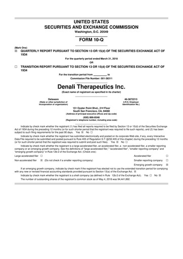 Thumbnail Denali Therapeutics
 10-Q Quarterly Report FY 