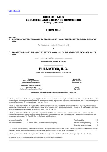 Vorschaubild Pulmatrix 10-Q Quartalsbericht 2018 
