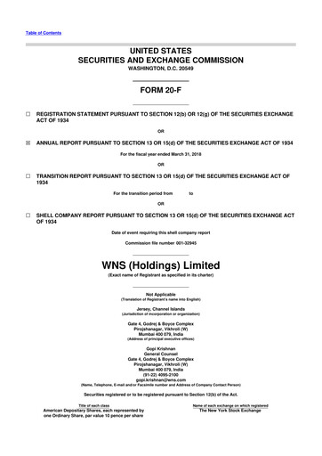 Miniature WNS 20-F Rapport annuel 