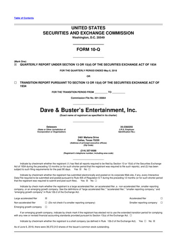 Miniature Dave & Buster's
 10-Q Rapport trimestriel 2018 