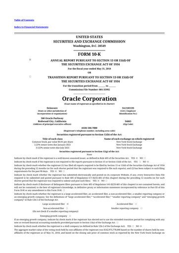 Thumbnail Oracle 10-K Annual Report 2018