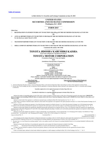 Thumbnail Toyota 20-F Annual Report 2018