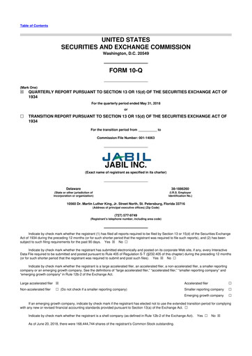 Thumbnail Jabil 10-Q Quarterly Report FY2018 