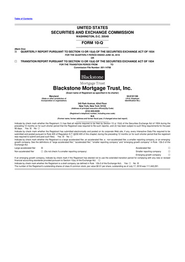 Miniature Blackstone Mortgage Trust
 10-Q Rapport trimestriel 2018 