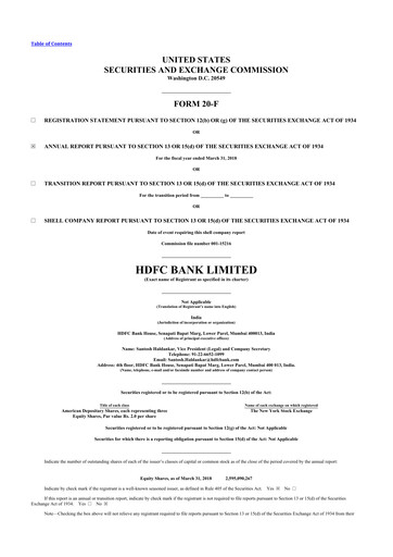 Miniature HDFC Bank 20-F Rapport annuel 2018