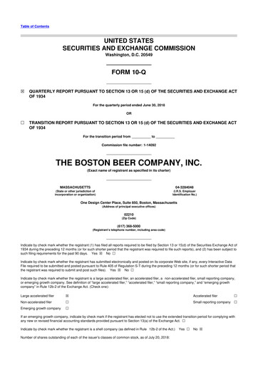 Vorschaubild Boston Beer Company 10-Q Quartalsbericht 2018 