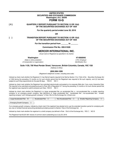 Vorschaubild Mercer International 10-Q Quartalsbericht 2018 