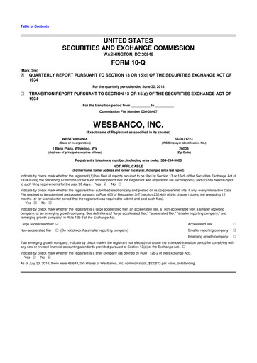 Thumbnail WesBanco 10-Q Quarterly Report FY 