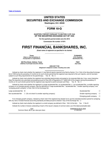 Thumbnail First Financial Bankshares 10-Q Quarterly Report FY2018 