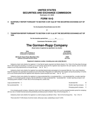 Thumbnail Gorman-Rupp 10-Q Quarterly Report FY2018 