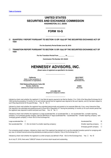 Thumbnail Hennessy Advisors 10-Q Quarterly Report FY2018 