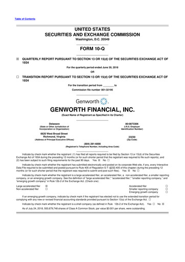 Thumbnail Genworth Financial
 10-Q Quarterly Report FY2018 