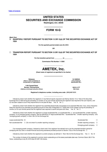 Thumbnail Ametek 10-Q Quarterly Report FY2018 