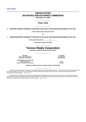 Thumbnail Terreno Realty
 10-Q Quarterly Report FY2018 