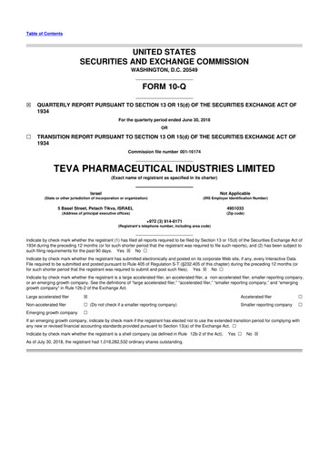 Thumbnail Teva Pharmaceutical Industries 10-Q Quarterly Report FY2018 