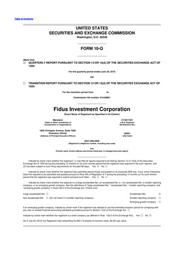 Miniature Fidus Investment Corporation 10-Q Rapport trimestriel  