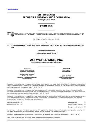 Thumbnail ACI Worldwide
 10-Q Quarterly Report FY2018 