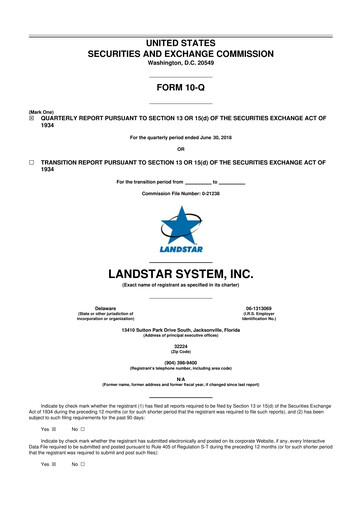 Miniature Landstar System
 10-Q Rapport trimestriel 2018 