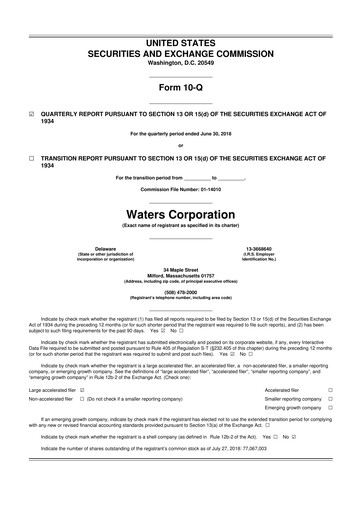 Thumbnail Waters Corporation 10-Q Quarterly Report FY2018 
