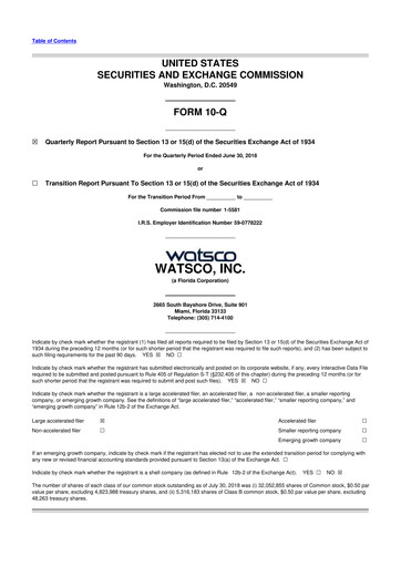 Thumbnail Watsco
 10-Q Quarterly Report FY2018 