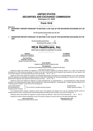 Thumbnail HCA Healthcare 10-Q Quarterly Report FY2018 