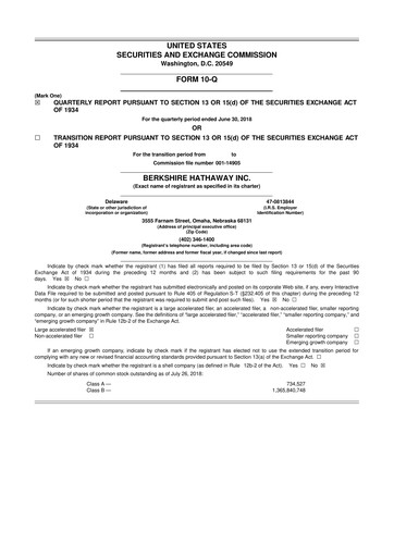 Thumbnail Berkshire Hathaway  10-Q Quarterly Report FY2018 