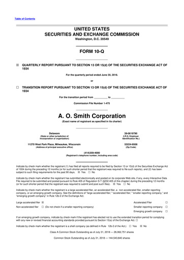 Thumbnail A. O. Smith 10-Q Quarterly Report FY2018 