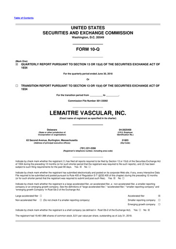Miniature LeMaitre Vascular 10-Q Rapport trimestriel 2018 